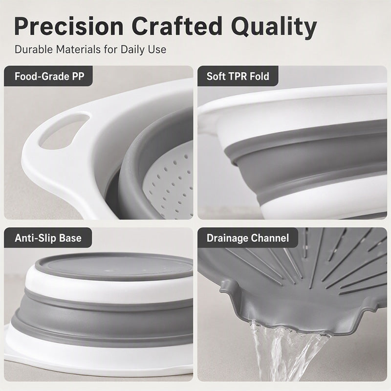 3-Piece Collapsible Colander Set with Draining Base
