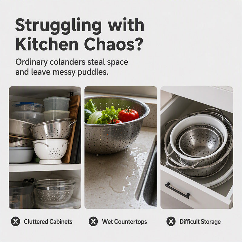 3-Piece Collapsible Colander Set with Draining Base