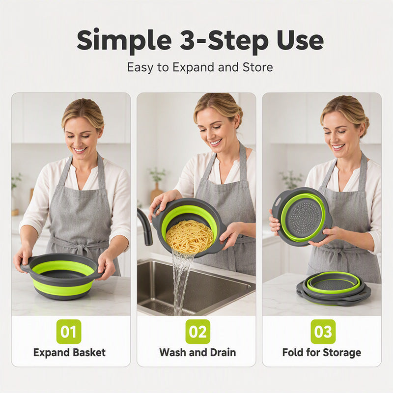3-Piece Collapsible Colander Set with Draining Base