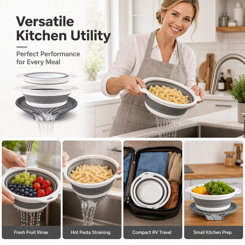 3-Piece Collapsible Colander Set with Draining Base