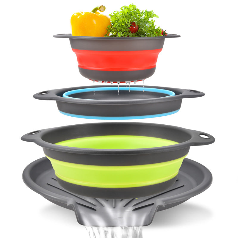 3-Piece Collapsible Colander Set with Draining Base