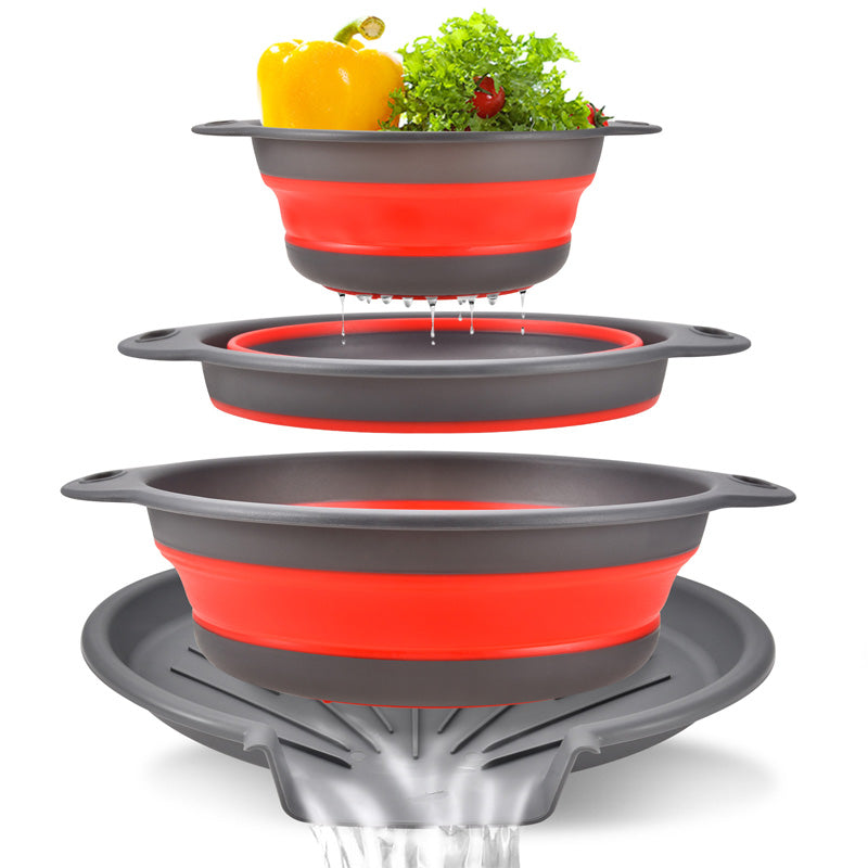 3-Piece Collapsible Colander Set with Draining Base