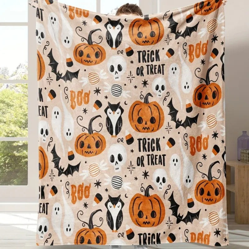 Halloween Ghost Print Cozy Throw Blanket