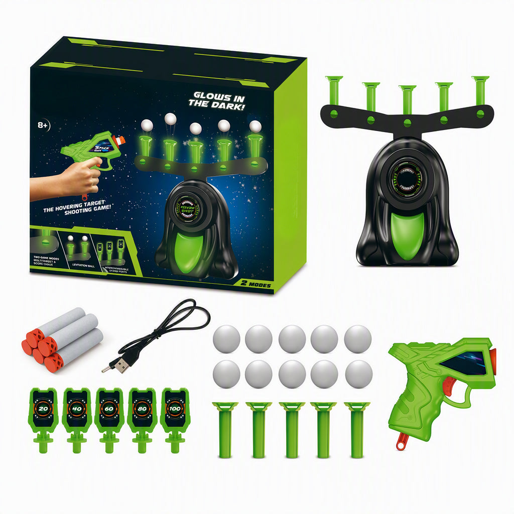 Electric Hovering Ball Target Shooting Game Set with Toy Guns and Floating Balls Glow in the Dark Electronic Target for Kids