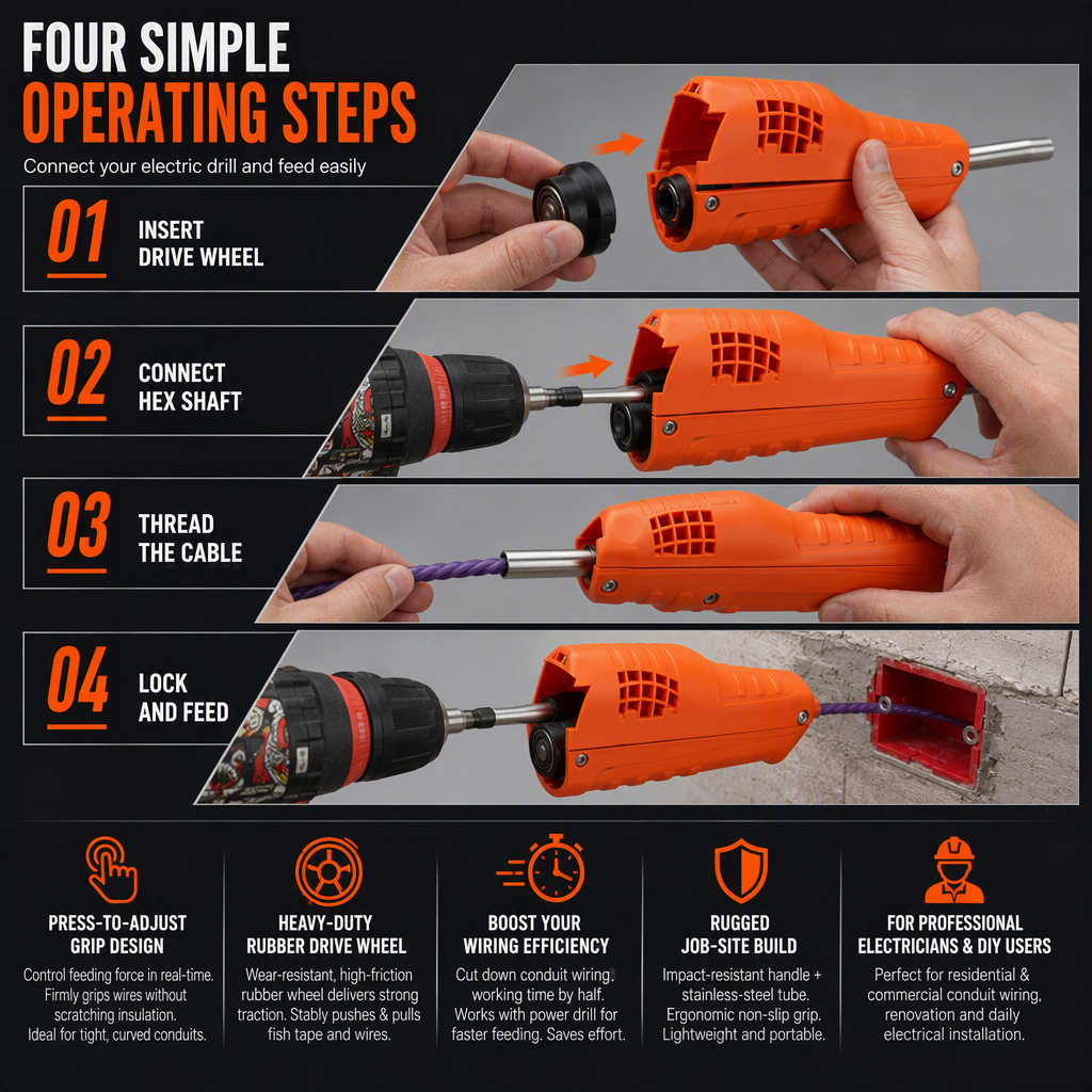 🔥 HOT SALE 50% OFF 🔌 Electrician Wire Threader Kit — Drill-Powered, Tension Control, Fast Wiring