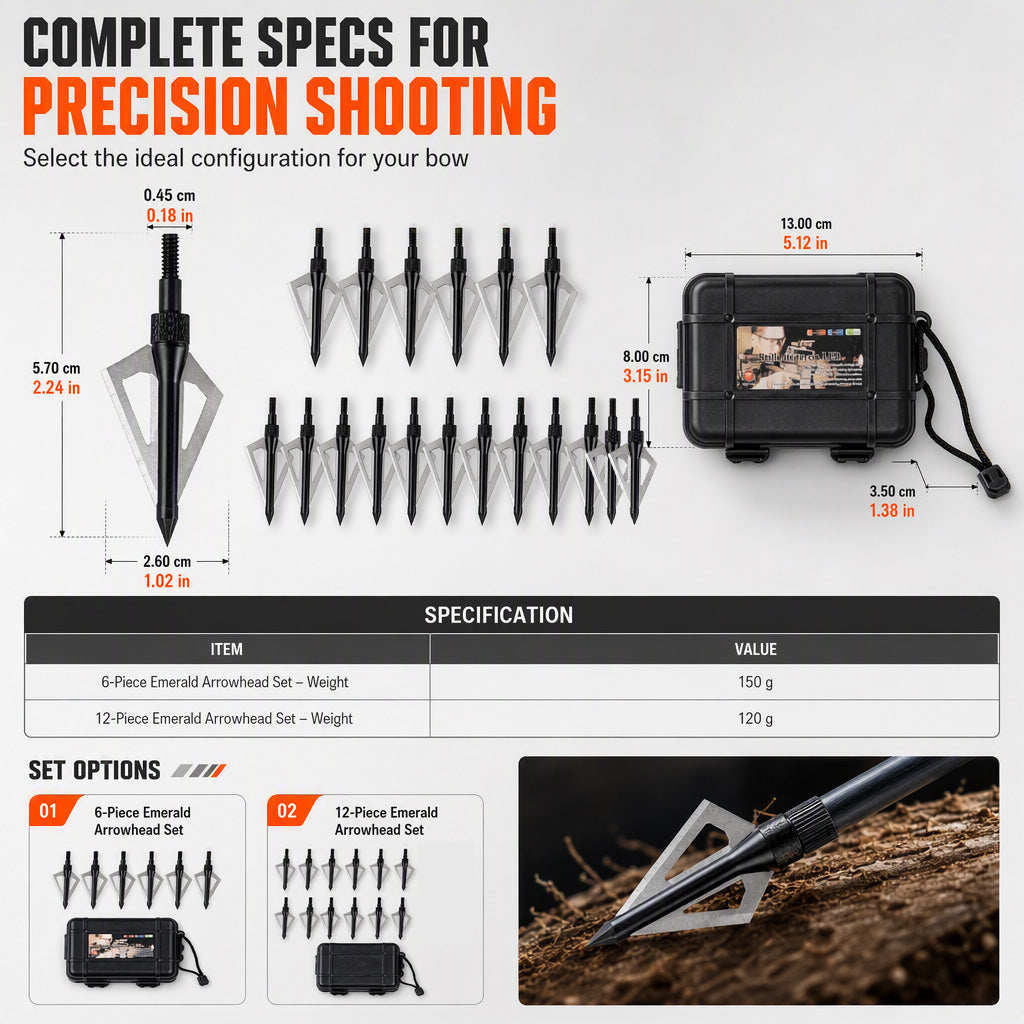 12 Piece Emerald Archery Arrows Set with Storage Box Universal for Recurve and Compound Bows
