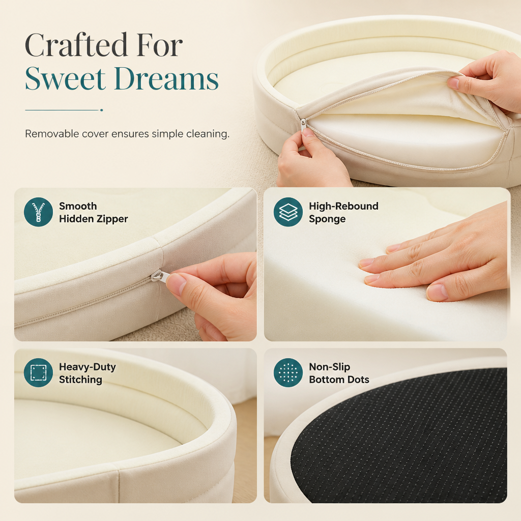 💤 Detachable Oval Pet Bed – Cozy, Moisture-Proof, Scratch Resistant ✨