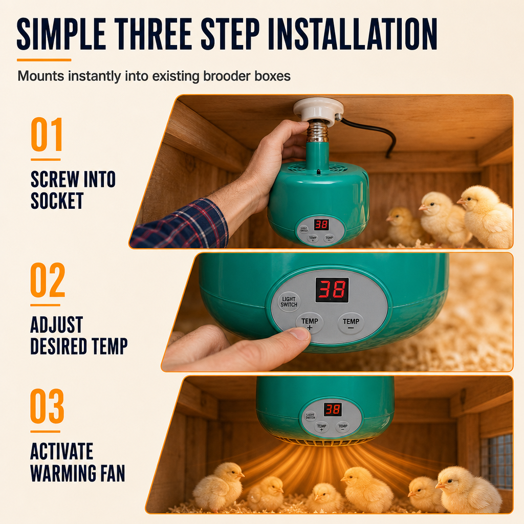 🐥 LIMITED-TIME 50% OFF! 🌡️ Intelligent Temperature Control Brooder Heater – Even Warm Air, Easy Install, Safe Housing ✨