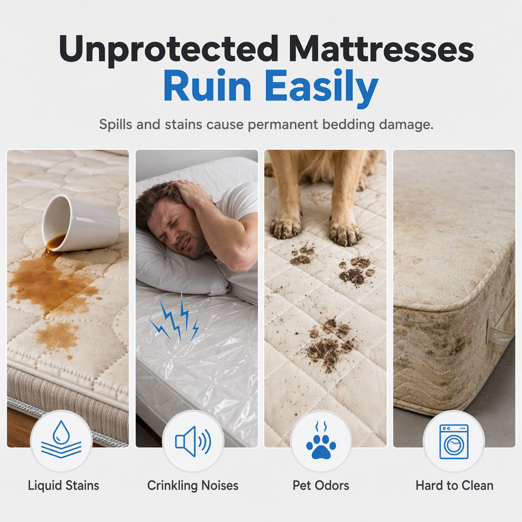 💥2026 Hot Sale🛏️Waterproof Fitted Sheet – Solid Color Machine Washable Mattress Protector Cover, Soft Breathable Bed Cover for Bedroom, Guest Room & Dorm ✨