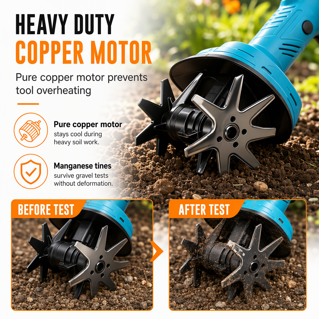 ⏳Time-Limited Special⏰ Cordless Handheld Mini Tiller Cultivator 21V Lithium Battery Powered Portable Garden Soil Loosener and Weeder for Home Yard