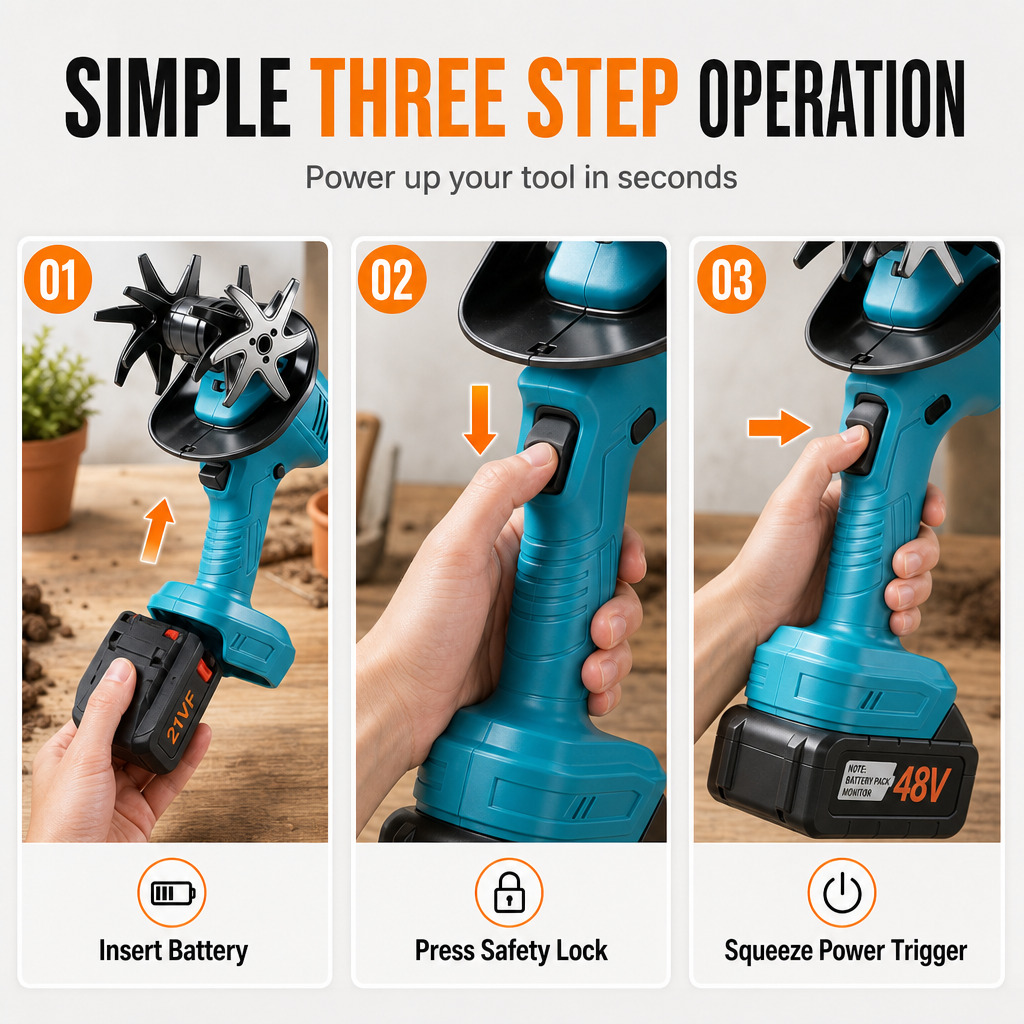 ⏳Time-Limited Special⏰ Cordless Handheld Mini Tiller Cultivator 21V Lithium Battery Powered Portable Garden Soil Loosener and Weeder for Home Yard