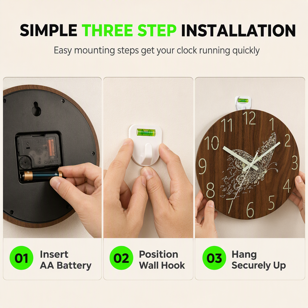 🔥Limited-Time Offer🕰️12-Inch Silent Wooden Wall Clock – Luminous Glow & MDF Wood Grain✨