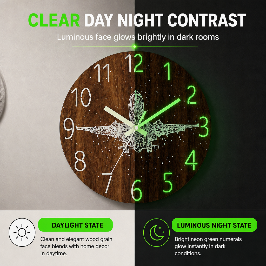 🔥Limited-Time Offer🕰️12-Inch Silent Wooden Wall Clock – Luminous Glow & MDF Wood Grain✨