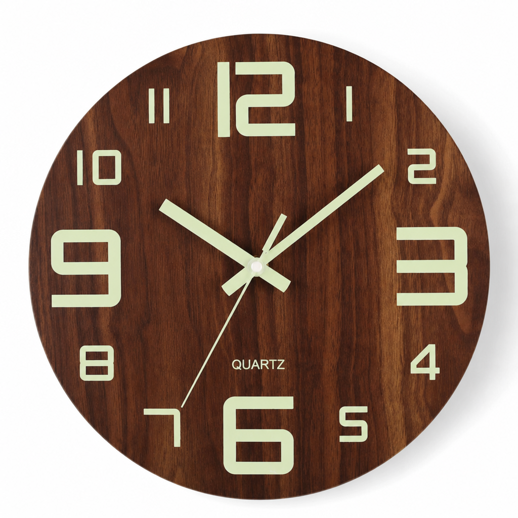 🔥Limited-Time Offer🕰️12-Inch Silent Wooden Wall Clock – Luminous Glow & MDF Wood Grain✨