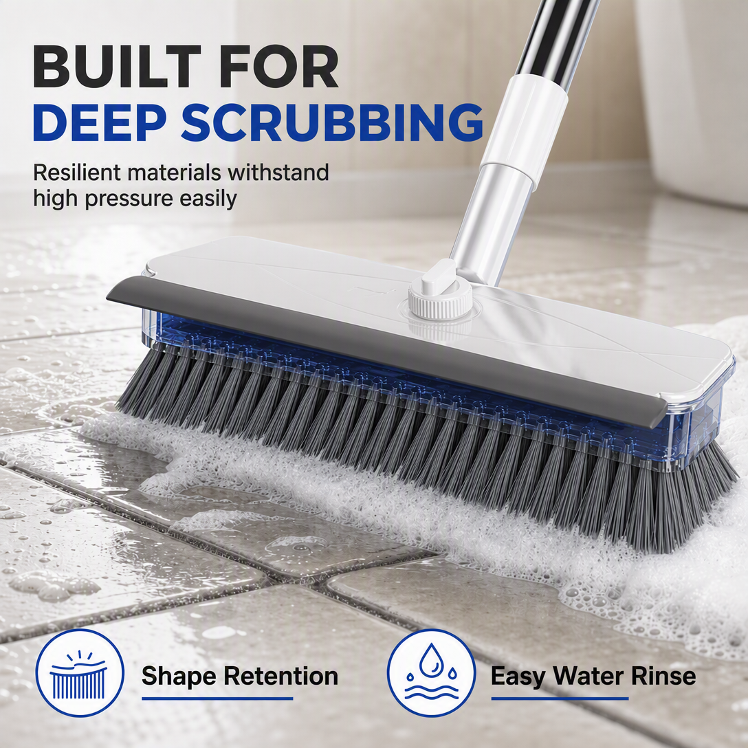🧹✨ 4-in-1 Liquid Dispensing Floor Brush – 50% OFF! Scrub, scrape, squeegee & tweezers, long handle, stiff bristles – deep clean any floor. 💪