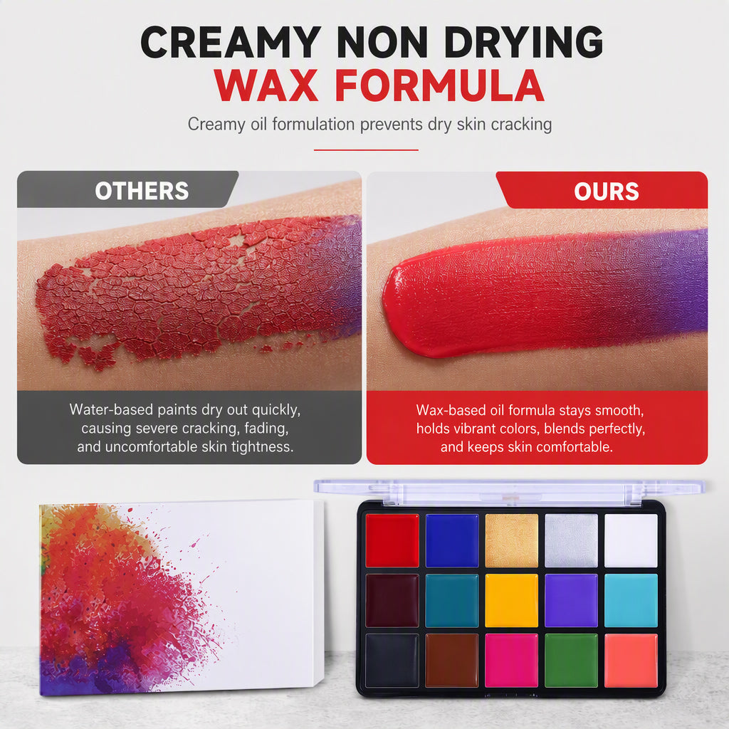 🎨 LIMITED-TIME 50% OFF! 🖌️ 15 Colors Oil Based Face and Body Paint Palette – Wax Based, Vibrant Pigment, Non-Cracking ✨