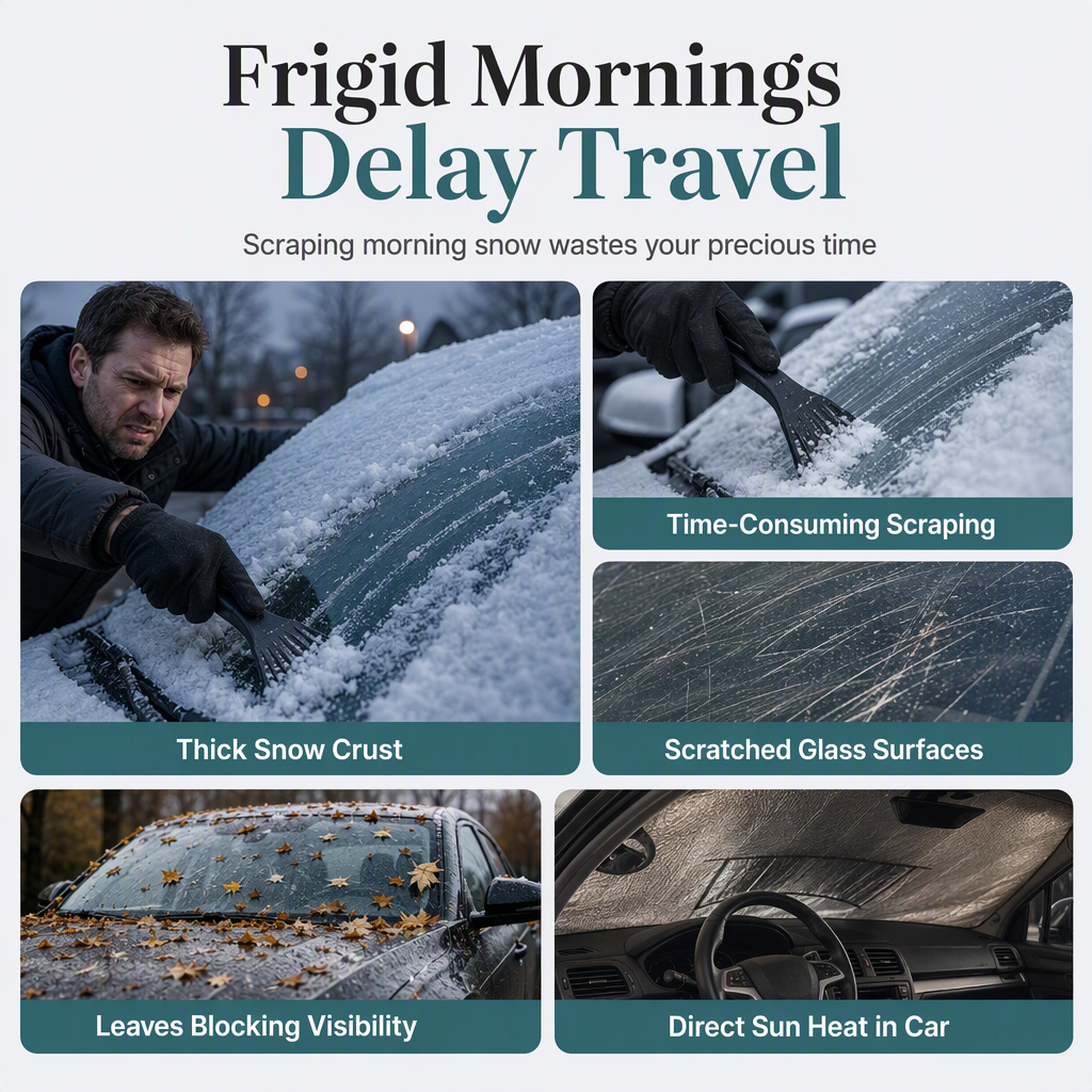 ⏳Time-Limited Special⏰Thickened Magnetic Car Windshield Snow Cover Winter Front Windshield Half Cover for Sedans and SUVs