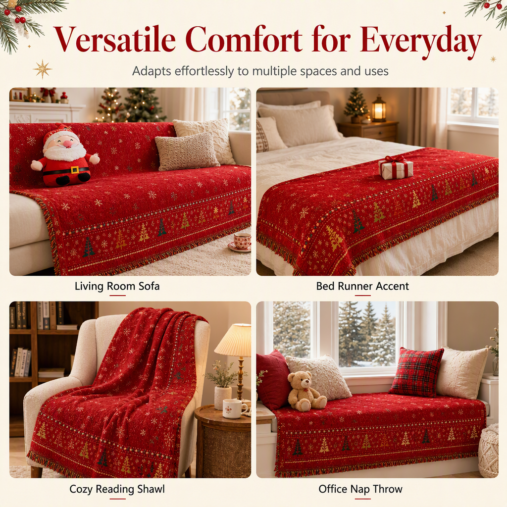 ⏳Time-Limited Special⏰🐱🛋️🎄 Thickened Christmas Chenille Sofa Cover – Full Coverage Cat Scratch & Stain Resistant Couch Slipcover ✨