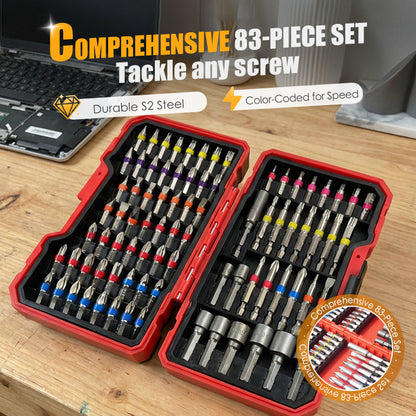 ⏳Time-Limited Special⏰83-Piece Screwdriver Bit Set – S2 Steel, Color-Coded Rings & Portable Case – For Electronics, Auto & Home Repair 💪