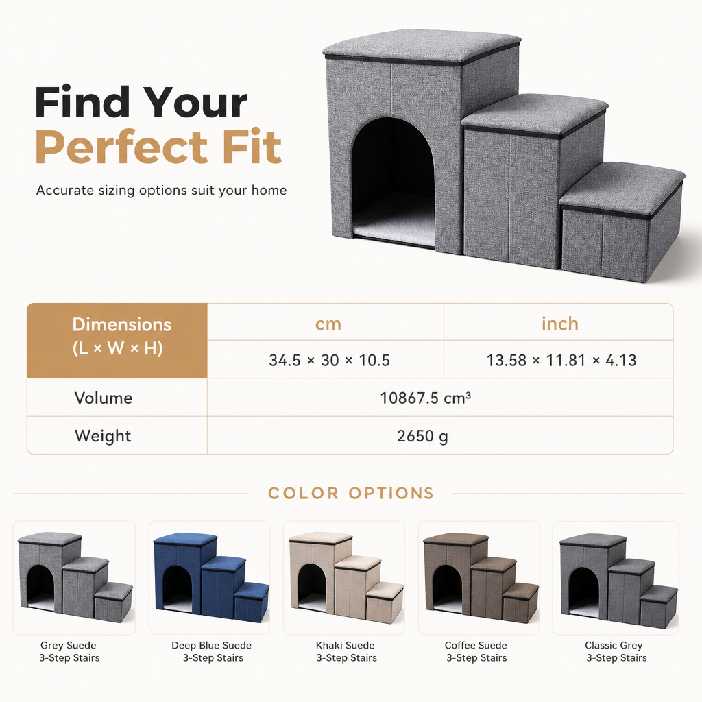 Foldable Pet Steps with Storage Non Slip Dog Stairs for Couch and High Bed