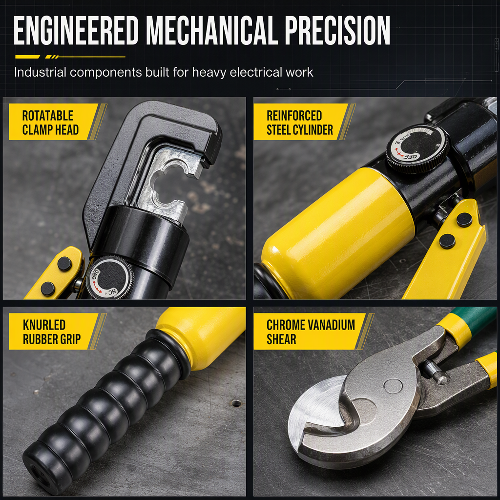 YQK-70 Manual Hydraulic Crimping Tool Set Electrician Cable Wire Crimper Pliers with Cutter for Copper and Aluminum Terminal Lugs in Storage Case