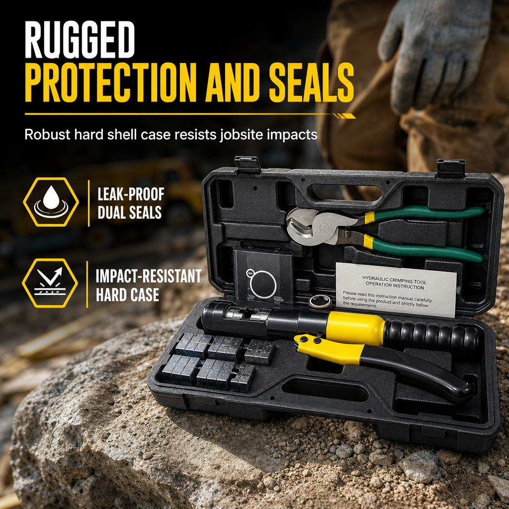 YQK-70 Manual Hydraulic Crimping Tool Set Electrician Cable Wire Crimper Pliers with Cutter for Copper and Aluminum Terminal Lugs in Storage Case
