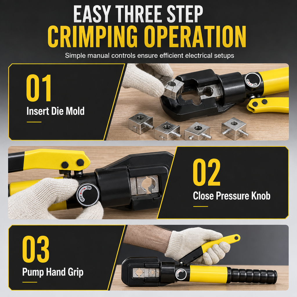 YQK-70 Manual Hydraulic Crimping Tool Set Electrician Cable Wire Crimper Pliers with Cutter for Copper and Aluminum Terminal Lugs in Storage Case