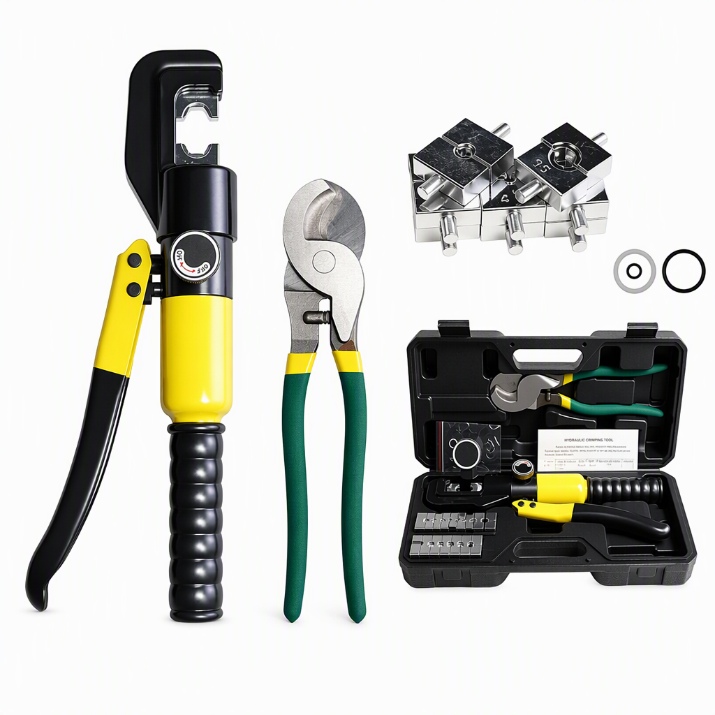 YQK-70 Manual Hydraulic Crimping Tool Set Electrician Cable Wire Crimper Pliers with Cutter for Copper and Aluminum Terminal Lugs in Storage Case