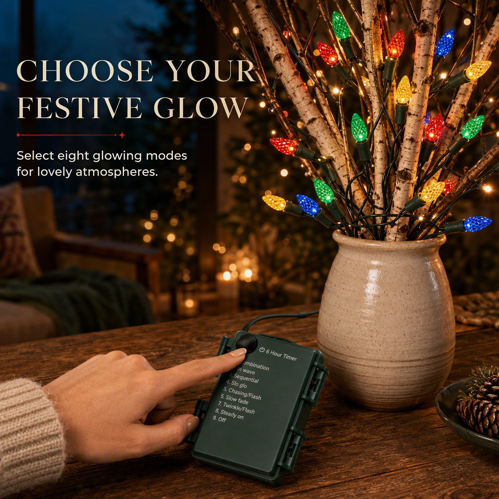 Battery Operated Strawberry String Lights with 8 Lighting Modes for Christmas Halloween Garden Yard Decoration