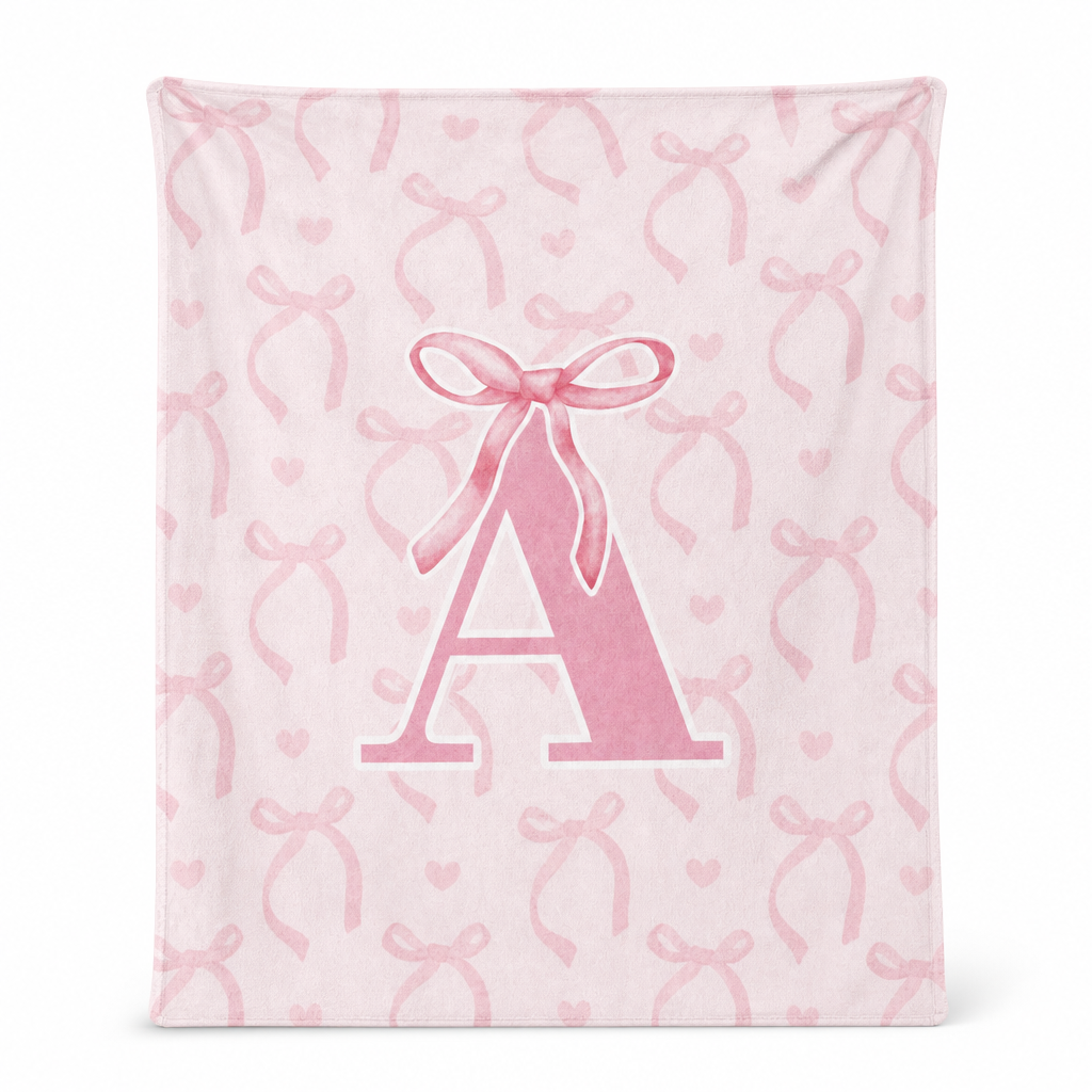 🩷Double Layer Thickened Flannel Throw Blanket with Cute Cartoon Bowknot Letter Print