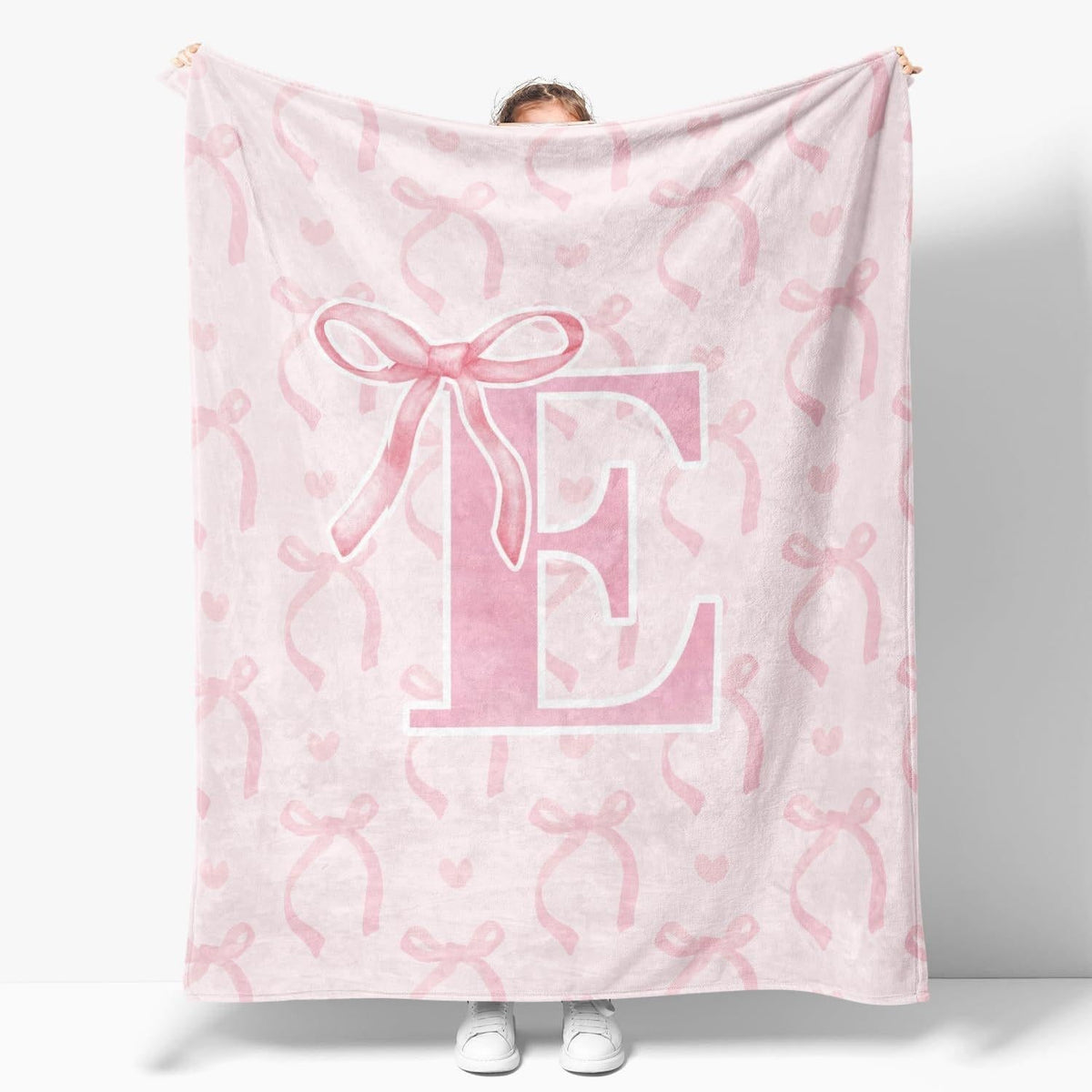 🩷Double Layer Thickened Flannel Throw Blanket with Cute Cartoon Bowknot Letter Print