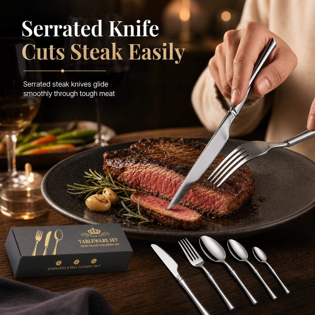 🍽️ LIMITED-TIME 50% OFF! ✨ 304 Stainless Steel Cutlery Set – Slim Elegant, Mirror Polished, Comfort Grip 🥂