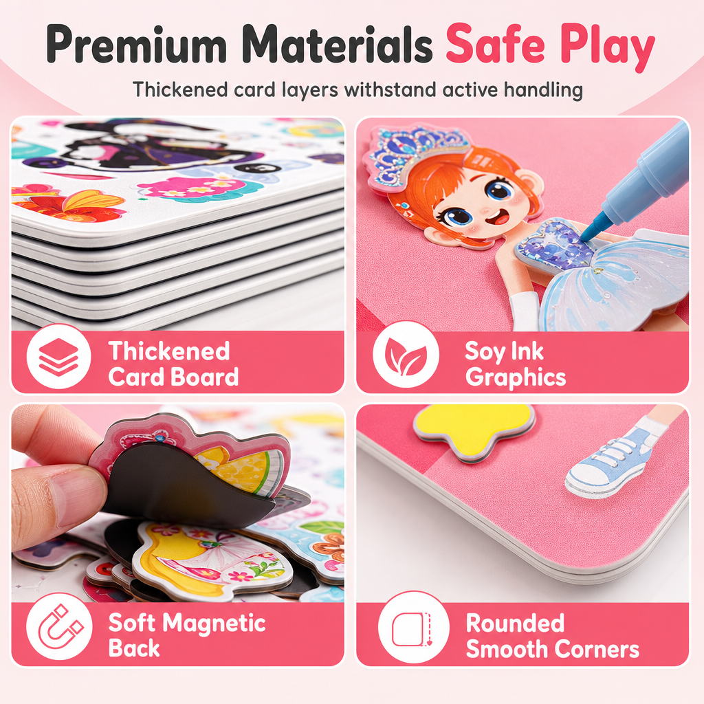 ⏳Time-Limited Special⏰29-Piece Magnetic Princess Dress-Up Set for Girls Ages 3–6 – 3-in-1 3D Outfit & Scene Matching Toy
