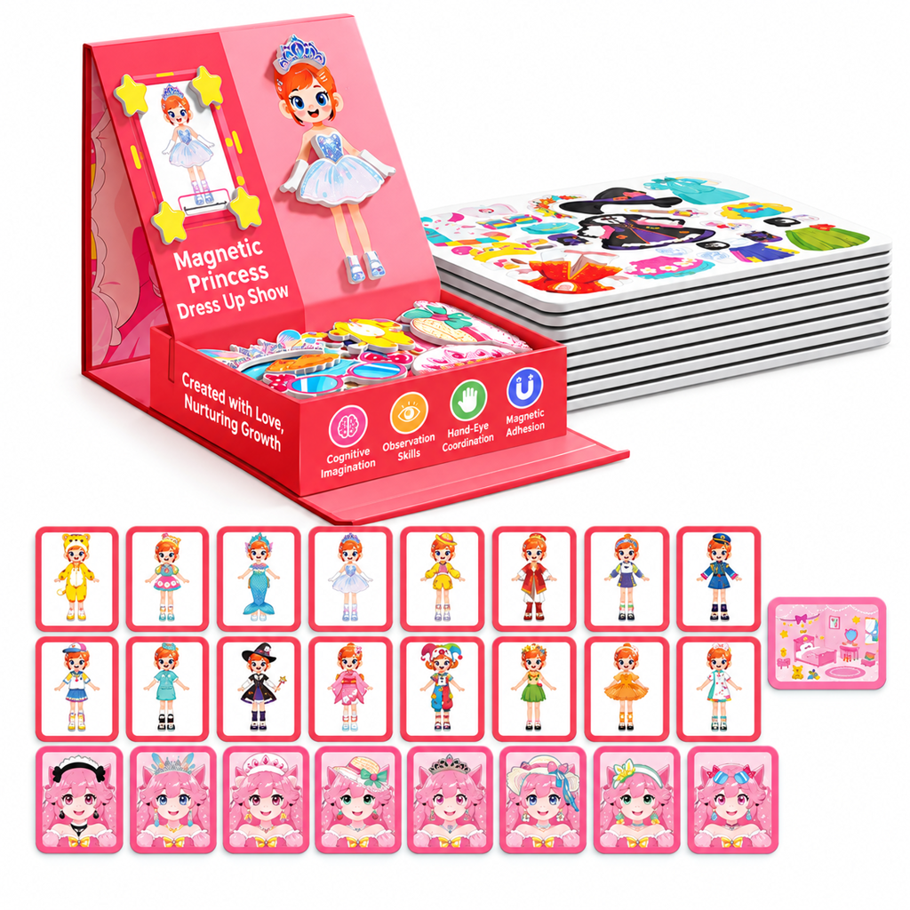 ⏳Time-Limited Special⏰29-Piece Magnetic Princess Dress-Up Set for Girls Ages 3–6 – 3-in-1 3D Outfit & Scene Matching Toy