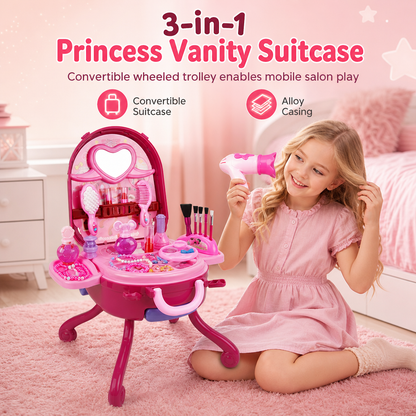 👑 50% Off Now ✨ 3-in-1 Princess Vanity Suitcase — 30 Makeup Toys & Rolling Trolley 🧳