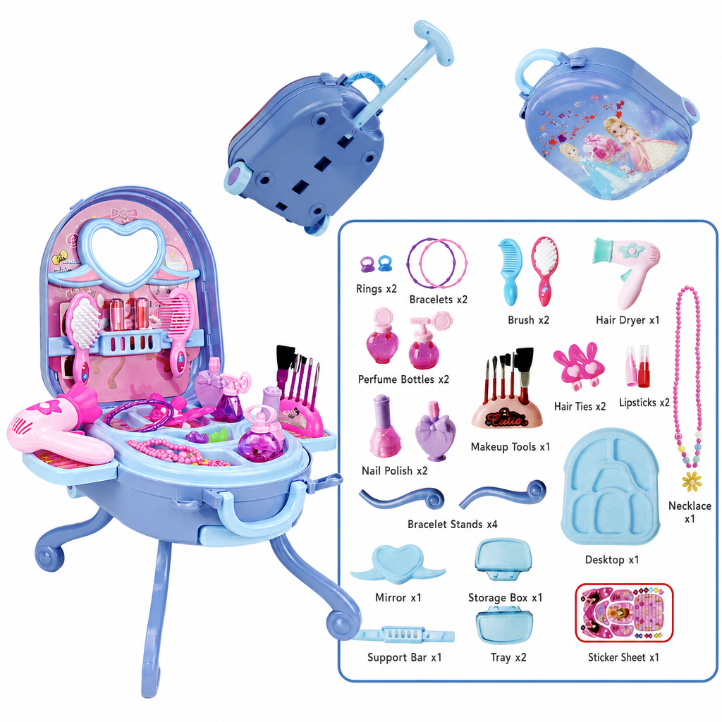 👑 50% Off Now ✨ 3-in-1 Princess Vanity Suitcase — 30 Makeup Toys & Rolling Trolley 🧳