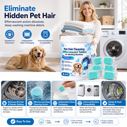 Pet Hair Washing Machine Cleaning Effervescent Tablets for Pet Households 6 Count