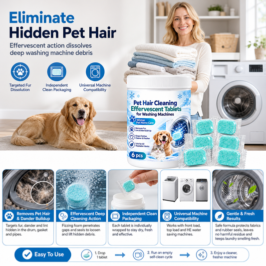 Pet Hair Washing Machine Cleaning Effervescent Tablets for Pet Households 6 Count