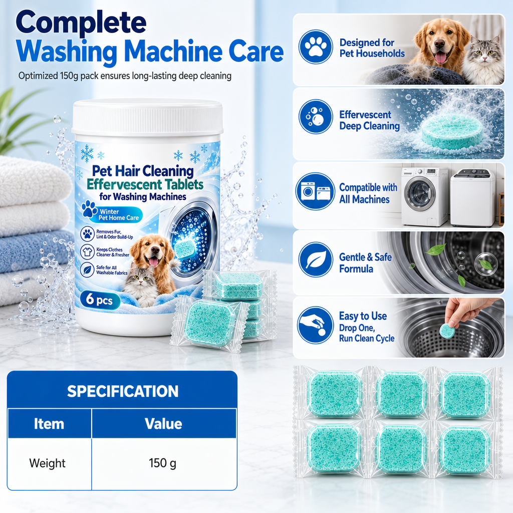 Pet Hair Washing Machine Cleaning Effervescent Tablets for Pet Households 6 Count