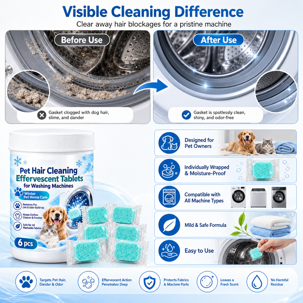 Pet Hair Washing Machine Cleaning Effervescent Tablets for Pet Households 6 Count