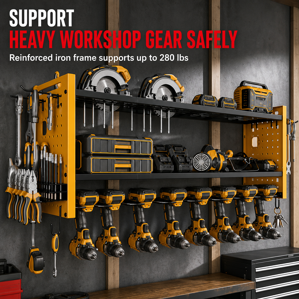 ⏳Time-Limited Special⏰Wall Mounted Heavy Duty Iron Power Tool Organizer and Garage Drill Storage Rack