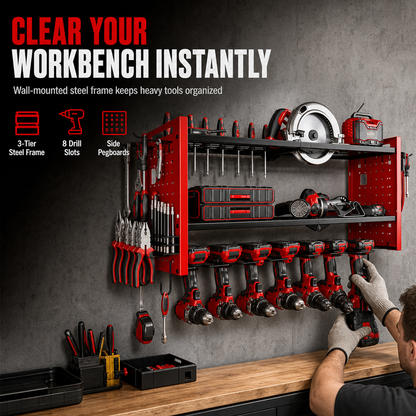 ⏳Time-Limited Special⏰Wall Mounted Heavy Duty Iron Power Tool Organizer and Garage Drill Storage Rack