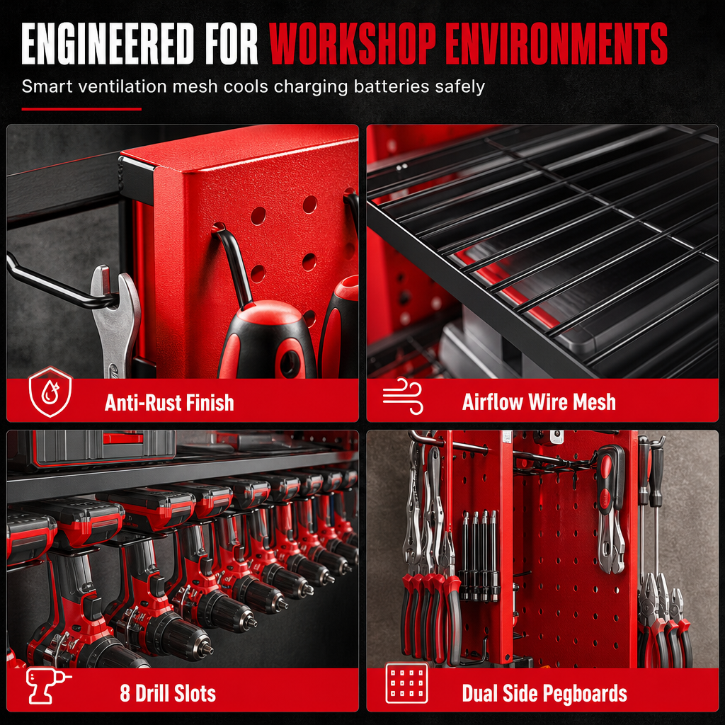 ⏳Time-Limited Special⏰Wall Mounted Heavy Duty Iron Power Tool Organizer and Garage Drill Storage Rack