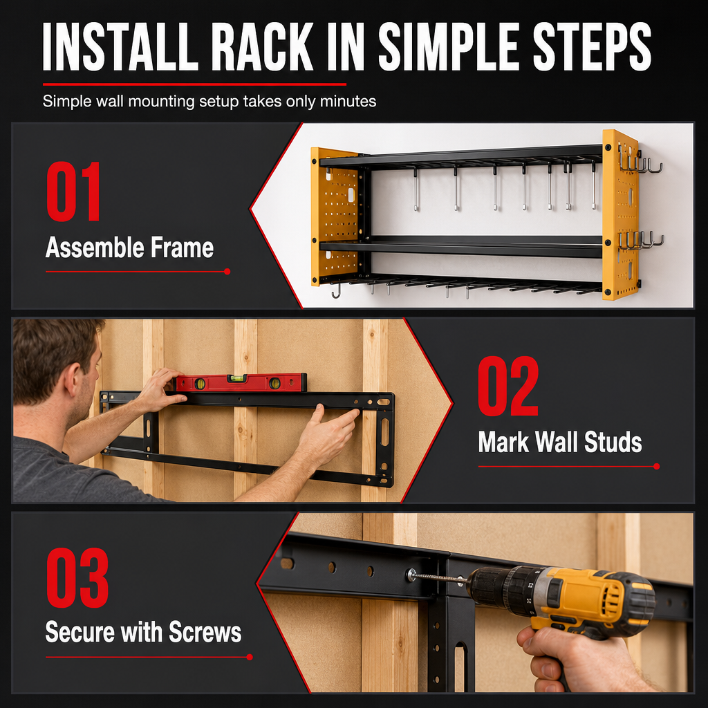 ⏳Time-Limited Special⏰Wall Mounted Heavy Duty Iron Power Tool Organizer and Garage Drill Storage Rack