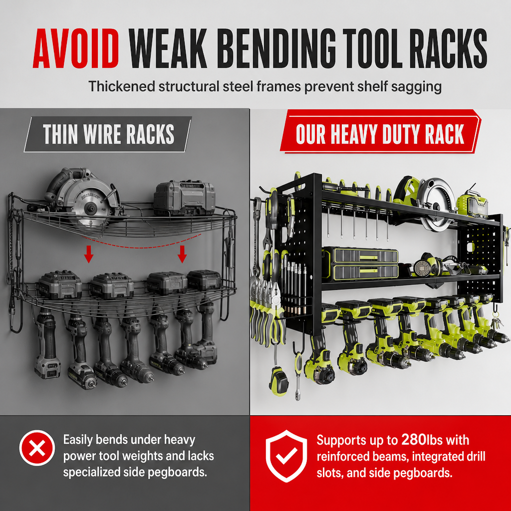 ⏳Time-Limited Special⏰Wall Mounted Heavy Duty Iron Power Tool Organizer and Garage Drill Storage Rack