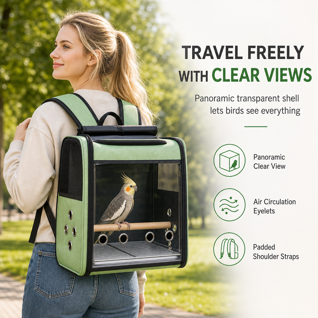 Portable Transparent Bird Carrier Backpack for Parrots and Cockatiels Travel Bag with Perch