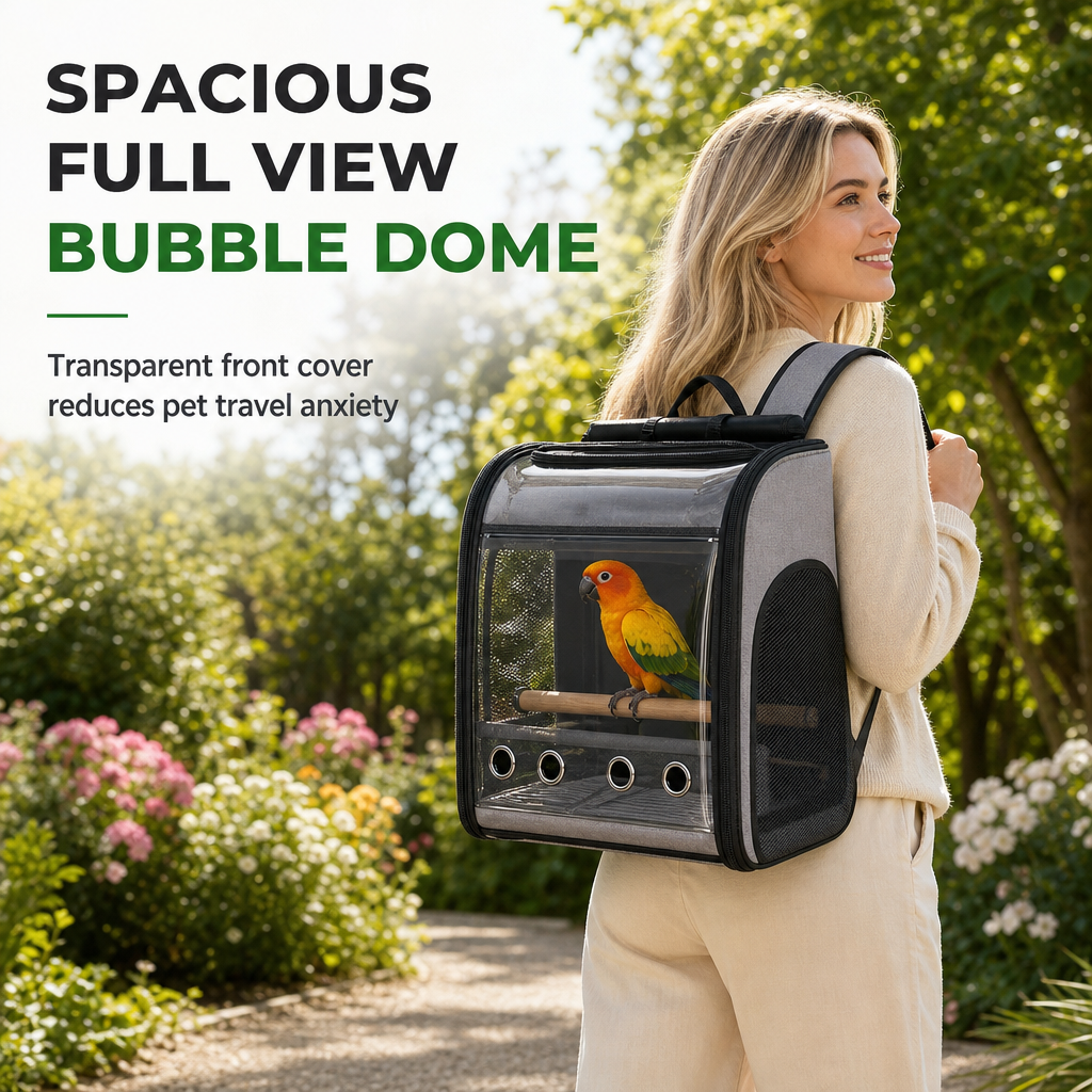 Portable Transparent Bird Carrier Backpack for Parrots and Cockatiels Travel Bag with Perch