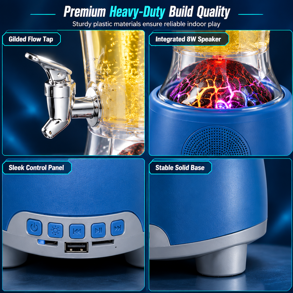 Large Capacity Beer Tower Dispenser with Tap and Wireless Bluetooth Speaker featuring Colorful LED Lights for Bars and KTV