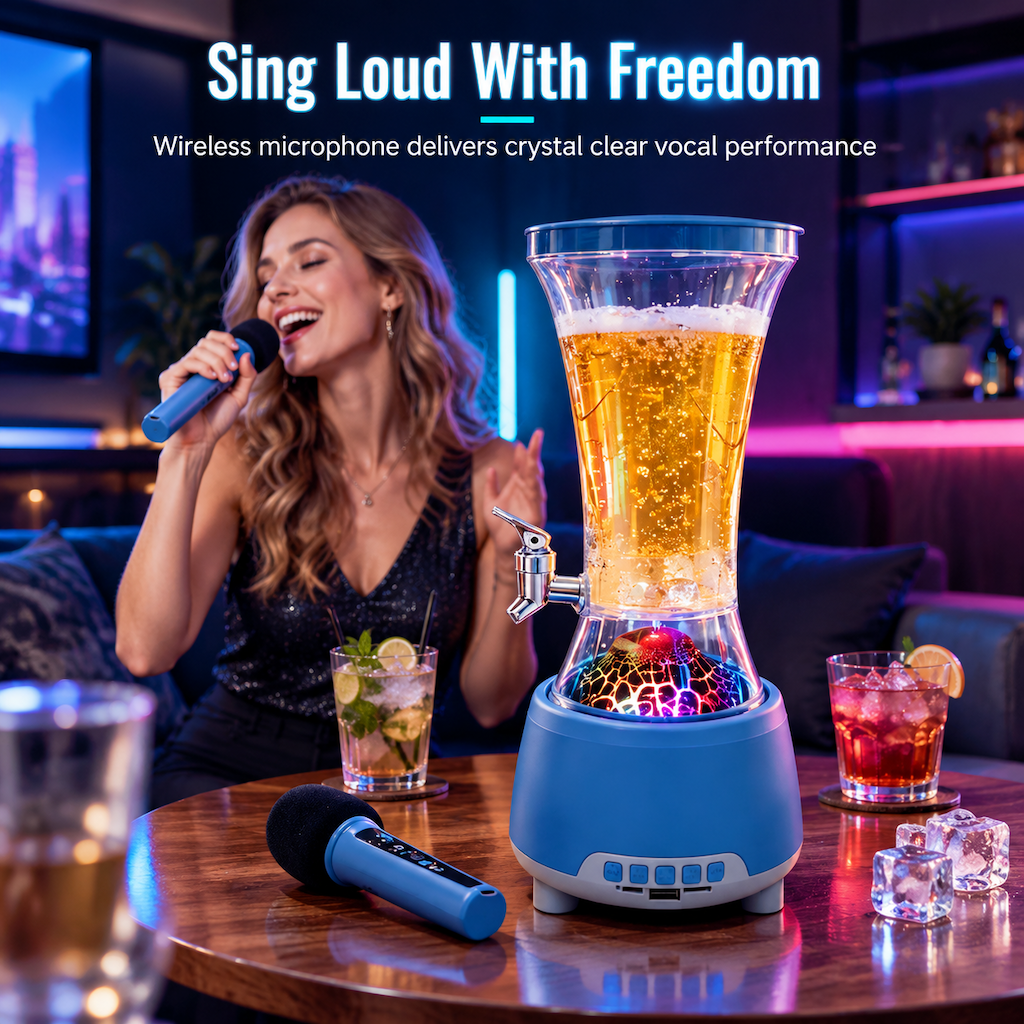 Large Capacity Beer Tower Dispenser with Tap and Wireless Bluetooth Speaker featuring Colorful LED Lights for Bars and KTV