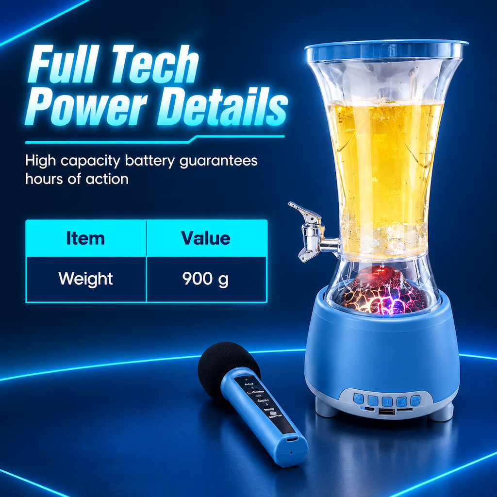 Large Capacity Beer Tower Dispenser with Tap and Wireless Bluetooth Speaker featuring Colorful LED Lights for Bars and KTV